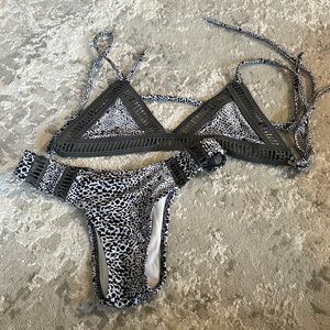 Animal print bikini with crochet detail Small